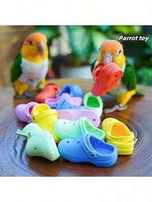 Parrot Chewing Toy, Slipper Shaped, Suitable For Birds In Spring And Summer, Helps With Teeth Grinding, Cleaning Teeth, Relieving Stress, Educational Training Function, Made Of Silicone Material, Random Color, And Durable. - A+B - View 2