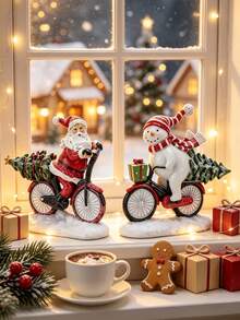 Santa Claus & Snowman Riding Bicycle Statue, Resin Christmas Desktop Decor, Holiday Decoration, Cute Christmas Tabletop Ornament, Suitable For Home Fireplace, Windowsill, Shelf Decoration, Perfect Christmas Gift For Family And Friends - Snowmobile - View 6