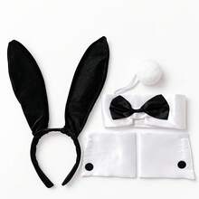 4pcs Women's Rabbit Costume Accessories Set, Rabbit Ears Headband, Bow Collar, Cuffs And Plush Tail, Halloween Cosplay Theme Party Outfit Props - Multicolor - View 2