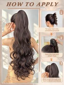 Ekstensi Rambut Ekor Kuda Berbentuk Cakar HEYPINK, Panjang 32 Inci Cokelat Bergelombang Alami Keriting, Wig Ekor Kuda Serat Sintetis Tahan Panas, Cocok untuk Pemakaian Sehari-hari Wanita - Hitam Coklat - View 9