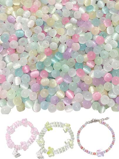 100 Buah Manik Kaca Bulat Mata Kucing Pastel 6MM untuk Pembuatan Perhiasan, Manik-Manik Spacer Mata Kucing untuk Kalung, Gelang, Anting, Kerajinan DIY