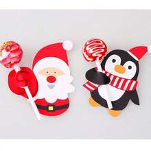 10pcs/50pcs Christmas Candy Packaging, Santa Claus & Penguin Lollipop Paper Card Decoration - Multicolor - View 3