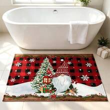 1pc Soft Faux Cashmere Material Floor Mat, Christmas Holiday Red Plaid Cartoon Decorative Rug, Kitchen Entrance Door Mat, Bedroom Door Anti-Slip Mat, Bathroom Non-Slip Mat, Festive Atmosphere Entryway Mat, Suitable For Multiple Scenes Anti-Slip Floor Mat, Room Decor, Holiday Gift - Multicolor - View 5