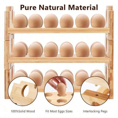 1Pc Stackable Multi-Layer Wooden Egg Rack, Egg Storage Organizer For Fridge Kitchen Supermarket Display