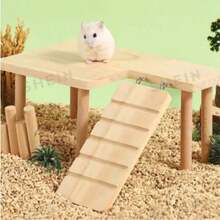 1 Set Solid Wood Two-Tier Platform Table With Ladder Hamster Rutile Chicken Golden Bear Climbing Stairs Hideout House Landscaping Platform Suitable For Small - one-size - View 4