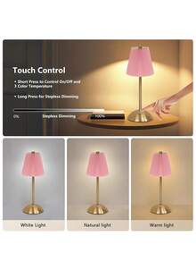 1PC Fabric Metal LED Desk Lamp, USB Rechargeable Table Lamp, Minimalist Design, Fabric Lampshade, Suitable For Bedroom Lighting, Retro Style Restaurant Decor Atmosphere Table Lamp, Bedroom Bedside Lamp, Bedside Lighting, Atmosphere Lighting, Modern Lighting, Minimalist Design, Touch Switch, Metal Base Lamp Body, Adjustable Brightness, Decorative Lamp Night Light - Multicolor - View 7