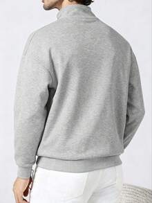 Men's Fashionable Street Style Minimalist Printed Zip-Up Hooded Sweatshirt, Autumn/Winter - Grey - View 3