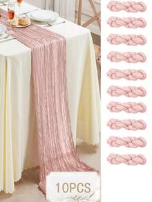 Pink Layered Gauze Table Runner, Soft Semi-Transparent Cheesecloth With Vertical Pleats, Lightweight Semi-Transparent Tablecloth, Romantic Draping Decorative Centerpiece Cloth, Suitable For Dining Table And Home Decor - Pink - View 25