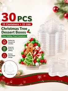 Bộ 30 hộp đựng tráng miệng hình cây thông Noel (15 hộp + 15 nắp), hộp nhựa trong đựng kẹo, bánh quy, cupcake có nắp cho tiệm bánh, quà tặng tiệc, quà Giáng sinh, trang trí bàn tiệc lễ hội và trang trí món tráng miệng - Trong sáng - Xem 4