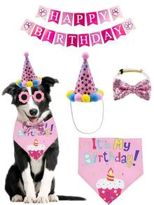 5pcs/3pcs Pet Dog Birthday Hat, Dog Birthday Decorations, Dog Birthday Headband, Dog Birthday Party Supplies, Birthday Dog Outfit For Small, Medium And Large Dogs And Cats, Dog Party Decorations - Multicolor - View 2