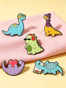 1pc/5pcs Cute Cartoon Brooch With Assorted Dinosaur Patterns, Fashion Clothing Accessory Badge, Bag Lapel Pin, Gift For Friends - Multicolor - View 4