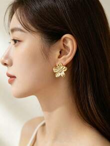 Set Anting-Anting Emas Tebal Vintage Multi-Gaya 2-6-18 Buah, Anting-Anting Bentuk Bunga, Bintang Laut, Kerang & Geometris - Emas - View 5