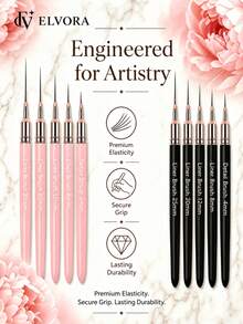 Nail Art Liner Brush Set, Ultra-Fine Detail Brushes, Pink & Black Dual-Color Handles, Suitable For Precise Lines, Stripes And Pattern Outlining, DIY Nail Design Tools, Home Manicure, Nail Styling And Daily Creative Makeup Use - Multicolor - View 1