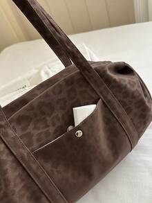 Tas Boston Vintage Motif Leopard Cokelat Kapasitas Besar, Tas Bahu Kasual Besar untuk Wanita, Cocok untuk Aktivitas Sehari-hari, Perjalanan, dan Bepergian - MultiWarna - View 3