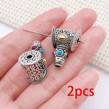 2pcs Three Hole Guru Beads Alloy Inlaid Turquoise Red Stone Buddha Head Charms For DIY Bracelet Handmade Mala Jewelry Making - Multicolor - View 19