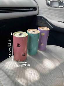 1pc Cute Sticker Car Coin Mini Storage Box, Creative Cartoon Animal DIY Self-Adhesive Coin Bank Storage Container, Tin Round Coin Savings Box, Car Accessories Organizer Box, Car Interior Decoration Storage Can - A - View 5