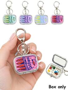 Vintage-Style Fun Sardine Square Pill Box Medicine Box With Keychain,Storage Compartment,Portable Jewelry Box,Mini Storage Box,Medicine Organizer Box,Suitable For Daily Medications And Vitamins,Only Empty Box - Multicolor - View 1