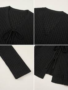 Sexy Style Design Tie-Up Deep V-Neck Long Sleeve Cardigan Women's Autumn Loose Versatile Outerwear Top - Black - View 8