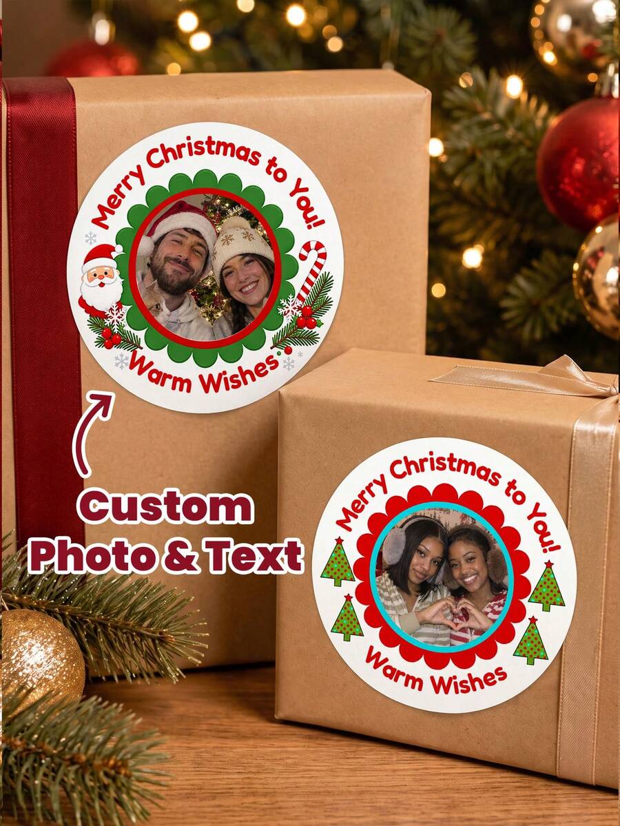 1/90/120/180/300pcs Customized Round Christmas Stickers, Personalized Winter Holiday Pattern Stickers, Support Custom Text Labels, Customizable Pattern & Text Waterproof PVC Stickers, Multiple Sizes Available, Suitable For Christmas Gift Packaging, Home Holiday Decor, Desktop Holiday Arrangement, Party Scene Decoration, Applicable To Christmas Party, Holiday Family Gathering, Year-End Celebration - Multicolor 1 - View 1