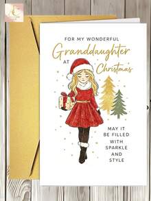 1pc Christmas Greeting Card For Granddaughter With Festive Design Perfect For Family Holiday Celebrations And Heartfelt Seasonal Wishes From Grandparents - One Size Fits All - View 2
