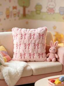 1/2pcs Bowknot Plush Embroidered Throw Pillow Covers, Sofa Cushion Covers, Without Pillow Insert, Suitable For Bedroom, Living Room, Holiday Gift - Pink - View 2