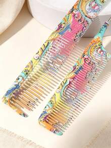 2 Buah Sisir Potong Rambut Motif Paisley Warna-warni, Sisir Ekor Tikus Profesional untuk Penataan Rambut di Salon, Membagi dan Mengiris Rambut - MultiWarna - View 4