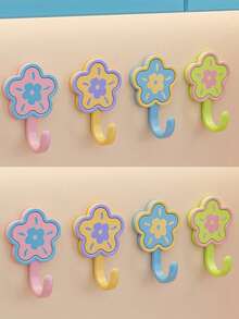 20/8/4pcs Cute Style Plastic Flower Shaped Wall Hook With Contrast Color Petal & Center Detail, Punch‑Free Strong Load‑Bearing Hanging Holder, Decorative Single Hook Wall Hanger, Suitable For Entryway, Bedroom, Bathroom, All‑Season Home Storage - Multicolor - View 12