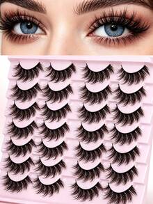 14 Pairs False Eyelashes Natural Faux Mink Lashes Fluffy Wispy Cat Eye Lashes 14mm 3D Volume Strip Fake Eyelashes Pack - Model 1 - View 1