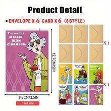 12pcs (6 Cards + 6 Envelopes) Humorous Cartoon Comic Card Set, Blank Birthday, Anniversary, Valentine's Day, Christmas, New Year Greeting Cards, Paper Material, With Envelopes, Suitable For Family And Friends, Celebration - A - View 7