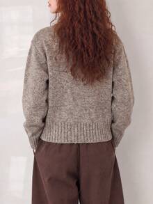 Women's Autumn/Winter Personalized Colorblock Pocket Design Round Neck Cardigan Jacket - Grey - View 2
