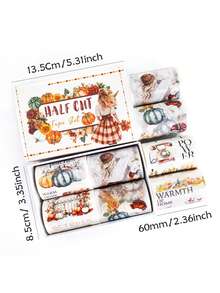 4 Rolls/Box Pre-Cut Fall Themed Washi Tape Set, PET Sticker Rolls, Masking Decorative Tape, Used To Make Scrapbook DIY Handbook Junk Journaling Supplies Material - Scrapbook Supplies - View 3