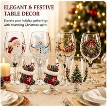 Christmas Wine Glass Collection, Holiday Wine Cups With Cute Christmas Sticker Designs, Festive Drinkware Set For Party, Dinner, Home Bar Decor - Multicolor - View 8