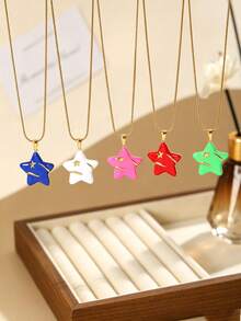 1 buah Kalung Bintang Enamel Dekorasi Musim Gugur Stainless Steel 304 Wanita, Liontin Bintang Warna-warni Lucu, Rantai Ular, Gaya Musim Gugur, Rantai Ular Manis & Keren Estetik - kalung - View 4