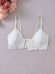 Women's Solid Color Lace Splicing Strap Front Closure Bra. - White - View 5