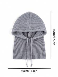 1pc Women's Solid Color Balaclava Couple Style Ear Protection Knitted Hat, Scarf Integrated Hooded Knit Knitted Cap - A - View 8