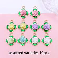 Ngẫu nhiên 5/10 món charm cỏ bốn lá vàng và hoa hồng, men xanh với mặt dây hoa nhựa 3D, phụ kiện làm hoa tai, dây chuyền và trang sức DIY - Nhiều màu - Xem 14