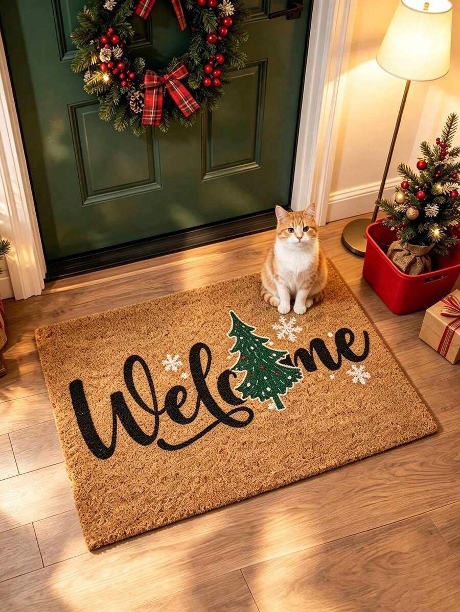 1pc Christmas Tree Snowflake Welcome Doormat, Welcome Mat, Carpet, Floor Mat, Christmas Mat, Bedroom Rug, Area Rug, Bathroom Mat