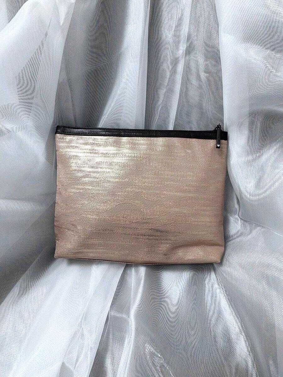 Portable Champagne Gold Travel Makeup Bag 3 Embossed Logo Toiletry Storage Bag Personal Use Or Gift - Lancôme Makeup Bag - Champagne - View 1