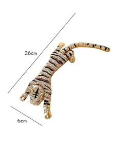 1pc Fashion Rhinestone Cartoon Tiger Enamel Large Brooch, Women's Spring/Autumn Luxury Sparkling Crystal Elegant Shoulder Pin - Gold - View 5