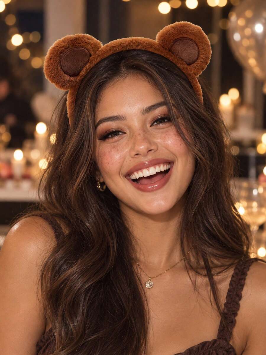 1pc Fashionable Autumn/Winter Plush Bear Ear Animal Ear Headband 3D Decoration Hair Accessory For Women, Suitable For Party Dress-Up, Gift For Friends - Multicolor - View 1