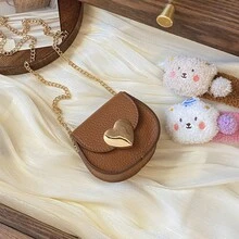 Vintage Litchi Texture Mini Saddle Bag, Heart Metal Lock Chain Crossbody Bag, Versatile Coin Purse For Girls - A - View 10