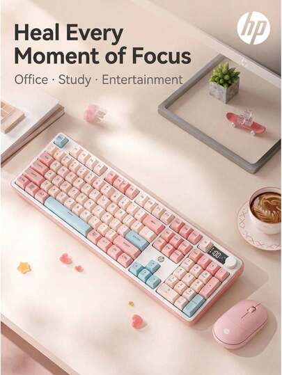 HP K160 Wireless Tri-Mode Mechanical Keyboard 105-Key/Keyboard & Mouse Set, Side-Printed Gradient RGB Lighting, Smart Digital Display Screen, Dual-Stage Feet, Silent For Office And Gaming