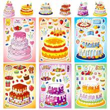 6Pcs Dessert Cake Puzzle Stickers For Kids, Cute Make A Face Mix And Match Decals, DIY Assemble Stickers For Kids Crafting, Classroom Activity & Birthday Party Play - Multicolor - View 1