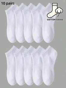 3/6/10 Pairs Women's Casual Boat Socks, Classic Ribbed Cuff Pure White Soft Socks, Daily College Style Women's Socks, Women's Boat Socks - Multicolor - View 7