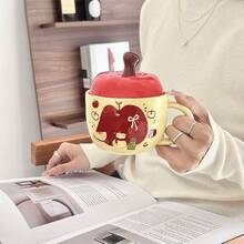 1pc Red Apple Ceramic Mug With Lid, Suitable For Gift For Best Friend, Girls, Cartoon Creative Birthday Gift For Girls, Christmas, Christmas Eve, Valentine's Day, Various Holiday Gifts - Multicolor - View 9