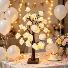 1PC/2pcs LED White Rose Tree Light 60CM 24 Warm Lights USB And AA Battery Dual Power Supply Holiday Home Dorm Party Desktop Night Light - Warm white light - View 9