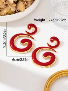 1Pair Exaggerated Chunky Swirl Metallic Dangle Earrings, Spiral Drop Earrings For Party - Red - View 2