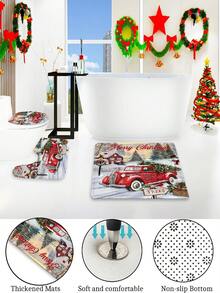 1pc/4pcs Christmas Snowman Shower Curtain Set: 4-Piece Bathroom Decor With Rug, Toilet Lid Cover And Mat, Suitable For Holiday Celebration - A - View 12
