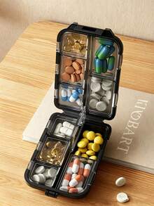 Multi-Compartment Sealed Portable Pill Box, Travel Pill Box, Mini Waterproof & Moisture-Proof Weekly Pill Organizer, Foldable Multi-Space Pill Box, Easy To Carry, Suitable For Outdoor Camping, Hiking, Fishing, Travel, Can Store Vitamins, Fish Oil, Nutritional Supplements - View 1