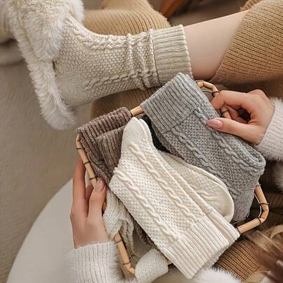 1/4/8 Pairs Color Autumn Winter Style Japanese All-Match Solid Color Relief Jacquard Thick Warm Long Socks